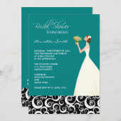 ターコイズとブラックのウェディングシャワー招待状 招待状 (正面/裏面)