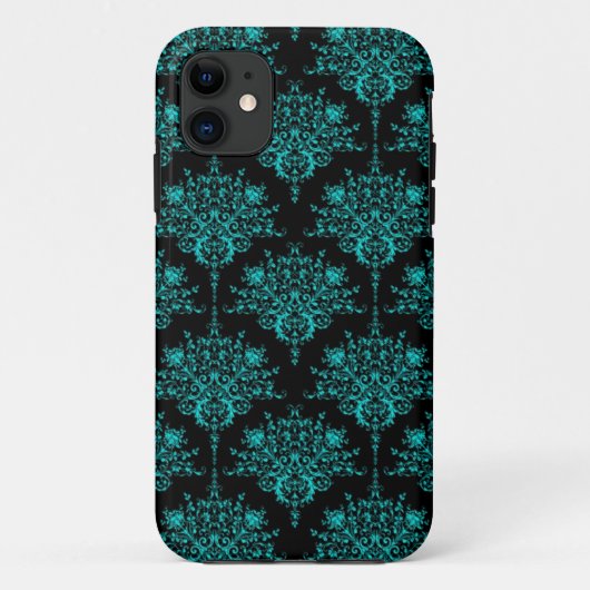 ターコイズとブラックのエレガントなダマスク柄 Case-Mate iPhoneケース (裏面)