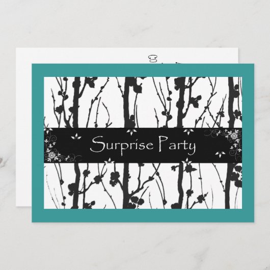 ターコイズとブラックのオールオケージョンサプライズパーティー 招待状 (正面/裏面)