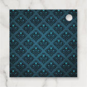 ターコイズとブラックのゴシックローズのダマスク フェイバータグ (裏面)