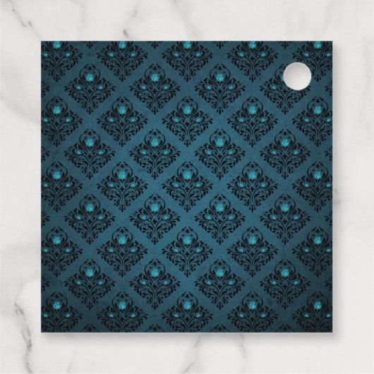 ターコイズとブラックのゴシックローズのダマスク フェイバータグ (裏面)