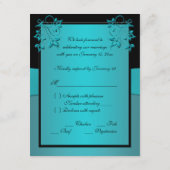 ターコイズとブラックの花柄ジュエル付 RSVP カード (裏面)