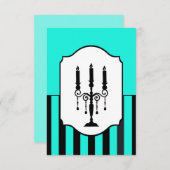 ターコイズとブラックカンデラストライプのRSVPカード 出欠カード (正面/裏面)