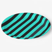 ターコイズとブラックストライププリント ペーパープレート (アングル)