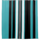 ターコイズとブラックストライプ シャワーカーテン (正面)