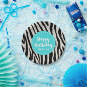 ターコイズとブラックゼブラストライプー誕生日パーティー ペーパープレート (パーティー)