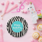 ターコイズとブラックゼブラストライプー誕生日パーティー ペーパープレート (パーティー)