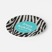 ターコイズとブラックゼブラストライプー誕生日パーティー ペーパープレート (アングル)