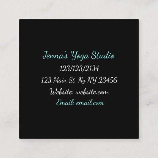 ターコイズとブラック仲介ヨガビジネスカード スクエア名刺 (裏面)
