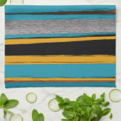 ターコイズとブラック – 抽象芸術アートストライプズ キッチンタオル (折り畳み)