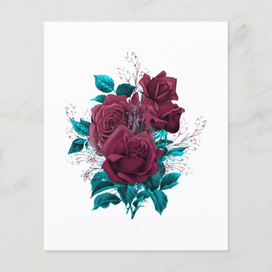 ターコイズとブルゴーニュフローラ結婚式招待状 チラシ (裏面)