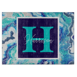 ターコイズとブルーマーブルパーソナライズされた カッティングボード