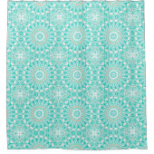 ターコイズとベージュのオーシャンマンダラ柄 シャワーカーテン (正面)