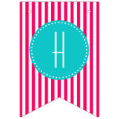 ターコイズとホットピンクのストライプハッピーバースデー バンティングフラッグ (第2の旗)