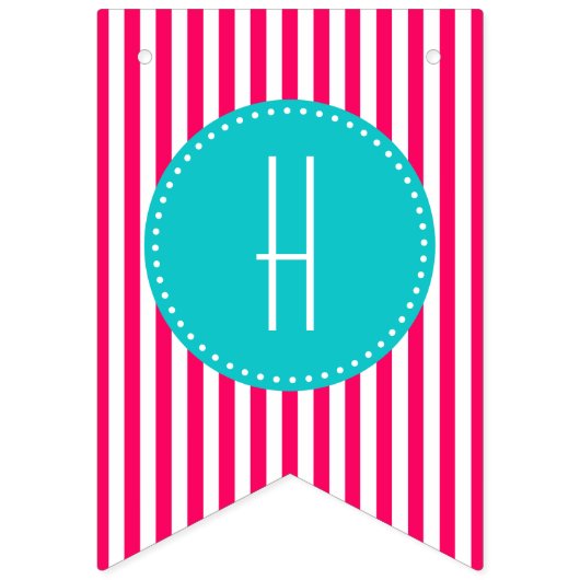 ターコイズとホットピンクのストライプハッピーバースデー バンティングフラッグ (第2の旗)