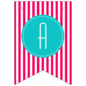 ターコイズとホットピンクのストライプハッピーバースデー バンティングフラッグ (第3の旗)