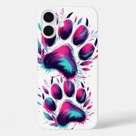 ターコイズとホットピンクの犬の足あとプリント Case-Mate iPhoneケース (裏面)