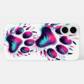 ターコイズとホットピンクの犬の足あとプリント Case-Mate iPhoneケース (裏面 (横))