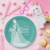 ターコイズとホワイトのエレガントなレースのドレスのウェディング ペーパープレート (パーティー)