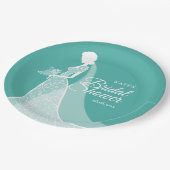 ターコイズとホワイトのエレガントなレースのドレスのウェディング ペーパープレート (アングル)