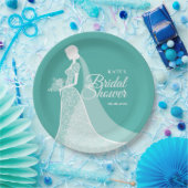 ターコイズとホワイトのエレガントなレースのドレス ウェディング ペーパープレート (パーティー)