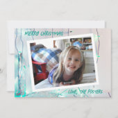 ターコイズとホワイトのクリスマスイルミネーション フォト ホリデー シーズンカード (正面)