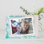 ターコイズとホワイトのクリスマスイルミネーション フォト ホリデー シーズンカード (スタンド正面)