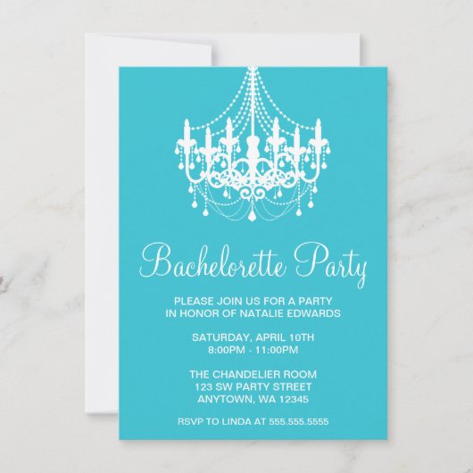 ターコイズとホワイトのシャンデリア ブライズメイドパーティー 招待状 (正面)