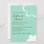 ターコイズとホワイトのレトロフラワーウェディング 招待状 (正面)