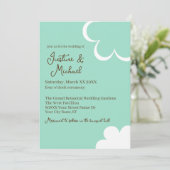 ターコイズとホワイトのレトロフラワーウェディング 招待状 (スタンド正面)