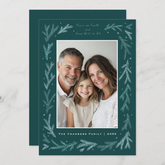 ターコイズとホワイトの地球平和とすべての人々への善意 シーズンカード (正面/裏面)