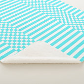 ターコイズとホワイトジオメト市松模様にリとストライプ シェルパブランケット (3/4)
