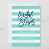 ターコイズとホワイトストライプブライダルシャワー 招待状 (正面)