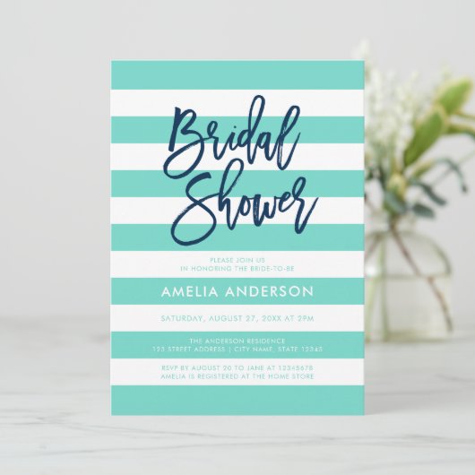 ターコイズとホワイトストライプブライダルシャワー 招待状 (スタンド正面)