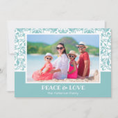 ターコイズとホワイトダマスクのクリスマスフォト シーズンカード (正面)