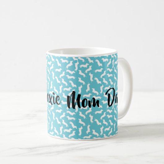 ターコイズとホワイトドキシーママ母の日のマグカップ コーヒーマグカップ (正面右)
