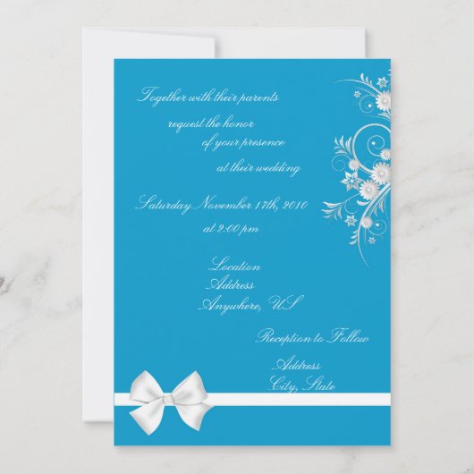 ターコイズとホワイトハート結婚の写真招待状 招待状 (裏面)