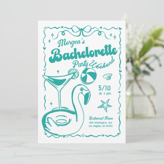 ターコイズとホワイトバチェロレッテ週末パーティー 招待状 (スタンド正面)