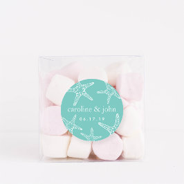 ターコイズとホワイトヒトデパーソナライズされたィー結婚ズ ラウンドシール