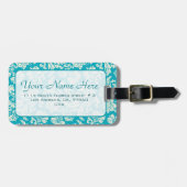 ターコイズとホワイトフローラルダマスクカスタマイズ- ラゲッジタグ (正面横)