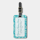 ターコイズとホワイトフローラルダマスクカスタマイズ- ラゲッジタグ (正面縦)