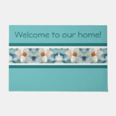 ターコイズとホワイトフローラ ドアマット (正面)
