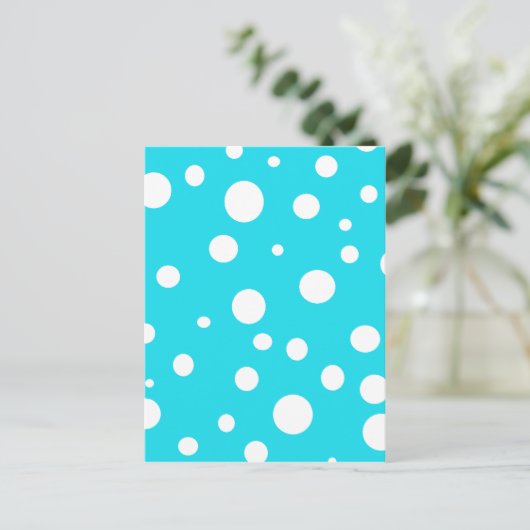 ターコイズとホワイト水玉模様ファッションおもしろい ポストカード (スタンド正面)