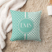 ターコイズとホワイト水玉模様モノグラム枕 クッション (ブランケット)