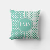 ターコイズとホワイト水玉模様モノグラム枕 クッション (正面)