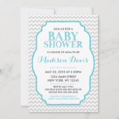 ターコイズとモダングレーシェブロン赤ちゃんシャワー 招待状 (正面)