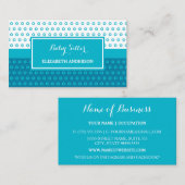 ターコイズとモダンホワイト水玉模様ベビーシッター 名刺 (正面/裏面)