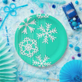 ターコイズとモダン白いクリスマスの雪 ペーパープレート (パーティー)