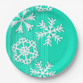 ターコイズとモダン白いクリスマスの雪 ペーパープレート (正面)