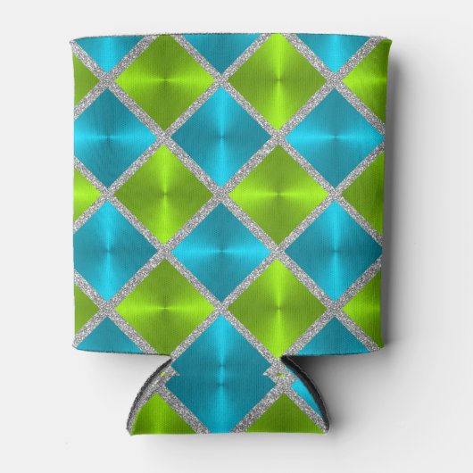 ターコイズとライムとシルバースクウェア 缶クーラー (正面)